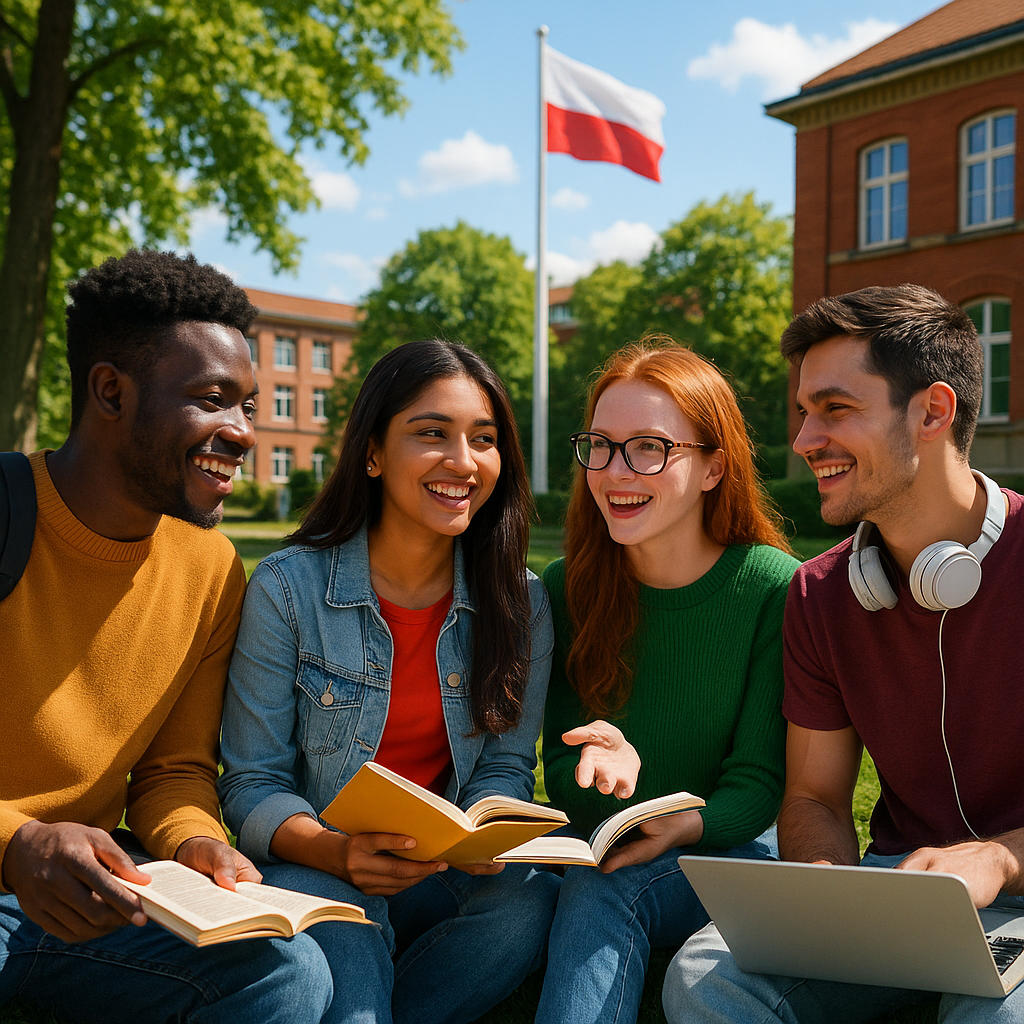 International students enjoying campus life in Poland
