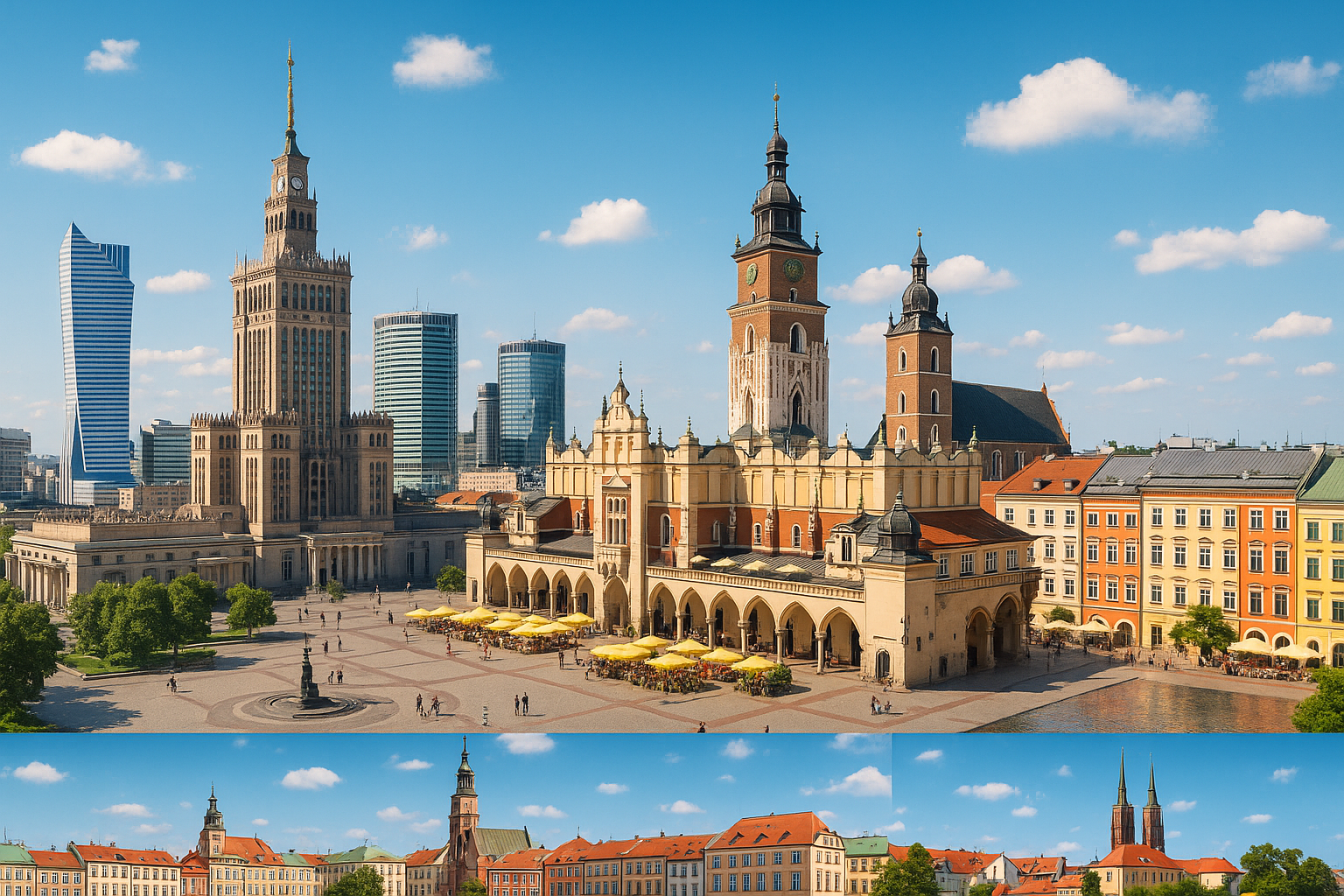 Collage of vibrant student activities and city life in Poland