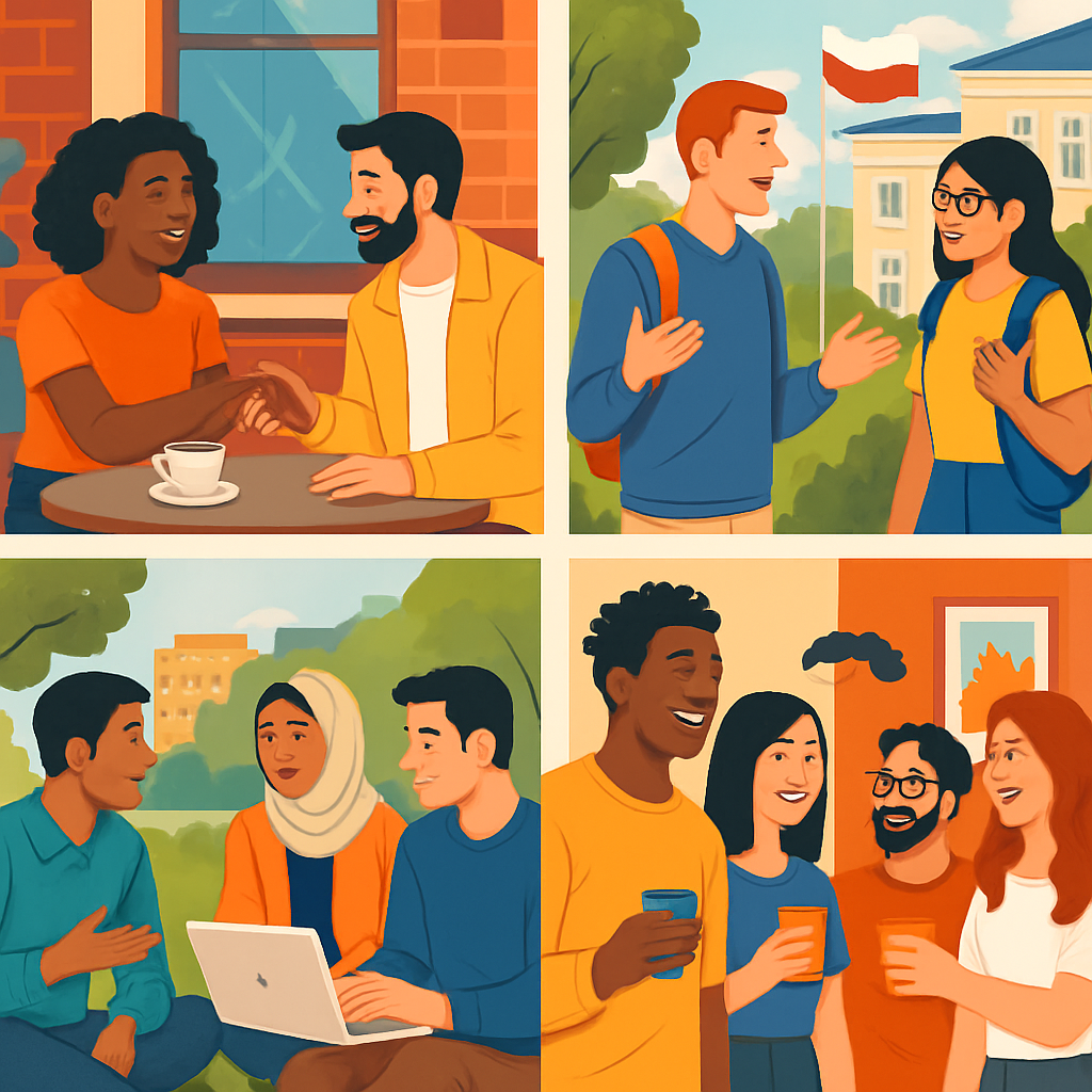 International students making friends and networking in Poland