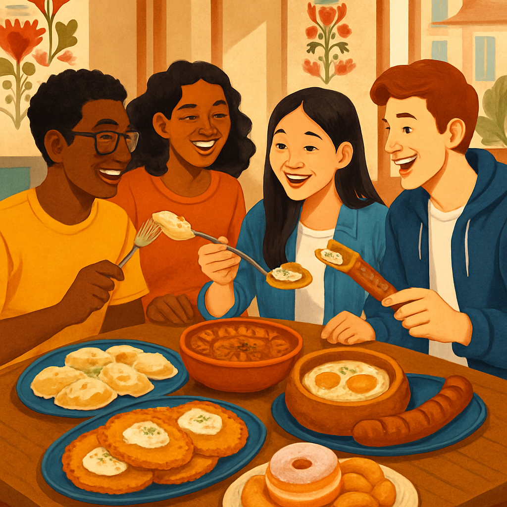 International students enjoying traditional Polish dishes